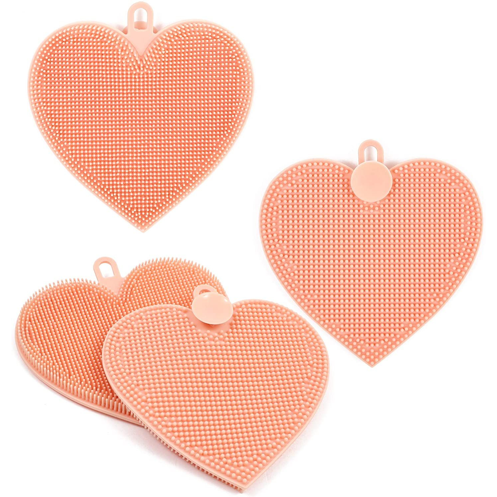 Juvale Silicone 4-Pack Pink Heart Kitchen Sponge, 4.8 X 5